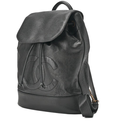 CHANEL One Shoulder Backpack Caviar Skin Big Coco Mark Black Gold-Tone Hardware, Pre-Owned