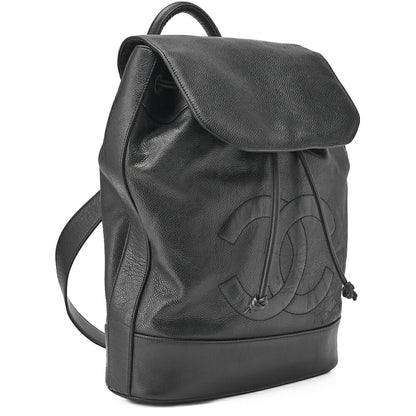 CHANEL One Shoulder Backpack Caviar Skin Big Coco Mark Black Gold-Tone Hardware, Pre-Owned