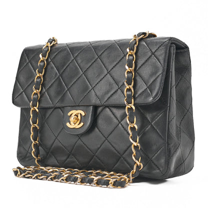 CHANEL Chain Shoulder Bag Mini Matelassé 20cm Lambskin Black Single Flap Turnlock Gold-Tone Hardware, Pre-Owned