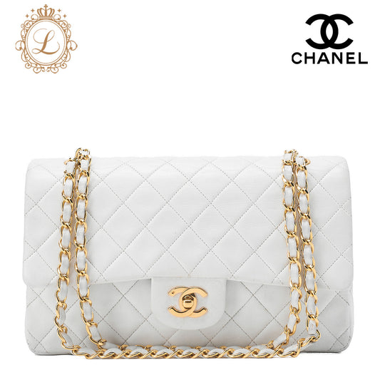 CHANEL Shoulder Bag Matelassé Double Flap 25cm Chain Shoulder Lambskin White Gold-Tone Hardware, Pre-Owned