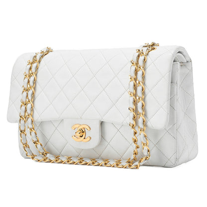CHANEL Shoulder Bag Matelassé Double Flap 25cm Chain Shoulder Lambskin White Gold-Tone Hardware, Pre-Owned
