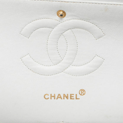 CHANEL Shoulder Bag Matelassé Double Flap 25cm Chain Shoulder Lambskin White Gold-Tone Hardware, Pre-Owned