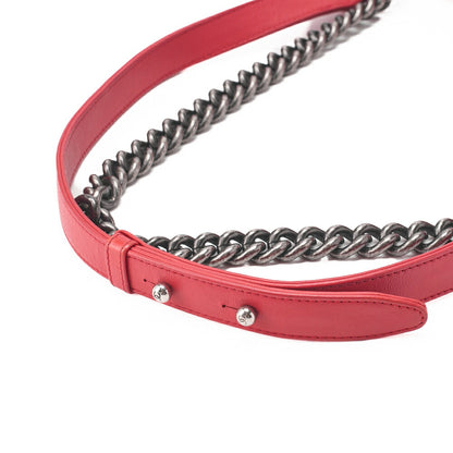 CHANEL Boy Chanel Matelassé Chain Shoulder Calfskin Red Silver-Tone Hardware, Pre-Owned