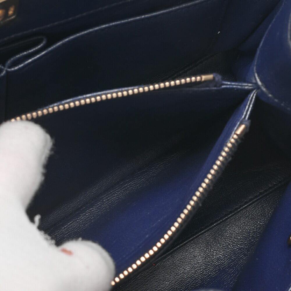 CHANEL Chain Shoulder Matelassé Bicolore Calfskin Navy Gold-Tone Hardware, Pre-Owned