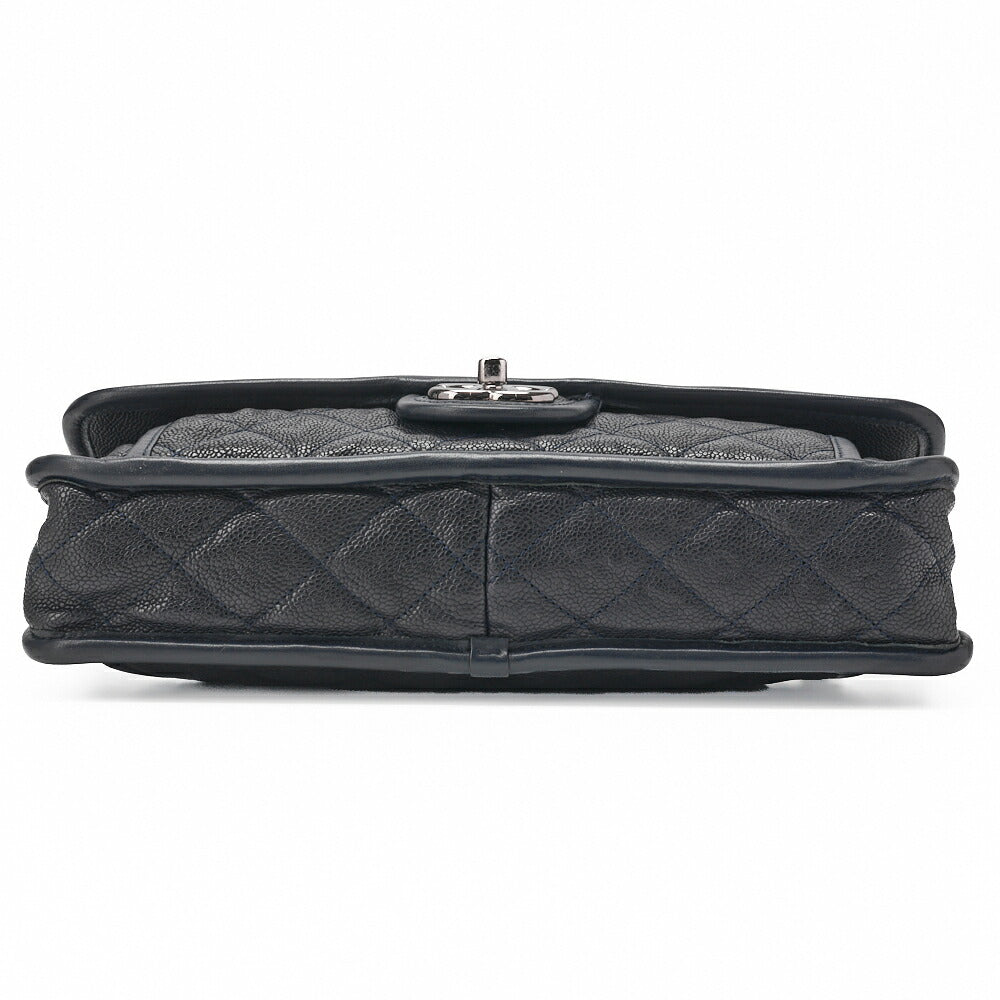 CHANEL Chain Shoulder Bag Matelassé Single Flap Turnlock Caviar Skin Navy Silver-Tone Hardware, Pre-Owned