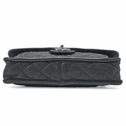CHANEL Chain Shoulder Bag Matelassé Single Flap Turnlock Caviar Skin Navy Silver-Tone Hardware, Pre-Owned