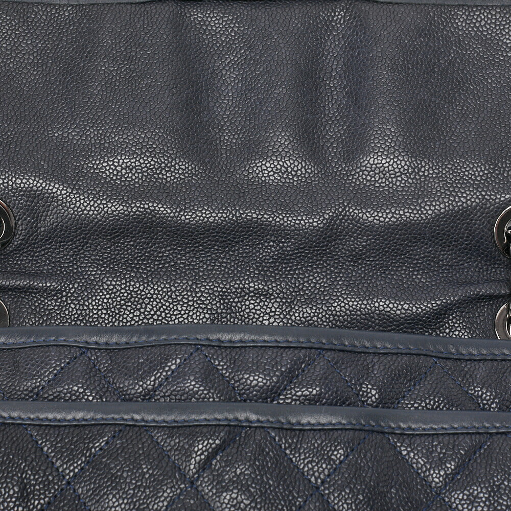 CHANEL Chain Shoulder Bag Matelassé Single Flap Turnlock Caviar Skin Navy Silver-Tone Hardware, Pre-Owned