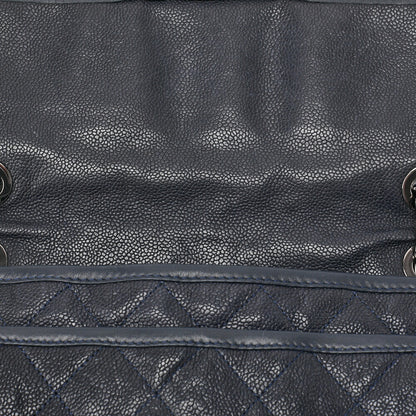 CHANEL Chain Shoulder Bag Matelassé Single Flap Turnlock Caviar Skin Navy Silver-Tone Hardware, Pre-Owned