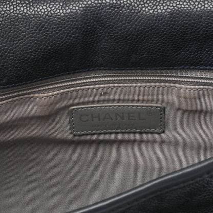 CHANEL Chain Shoulder Bag Matelassé Single Flap Turnlock Caviar Skin Navy Silver-Tone Hardware, Pre-Owned