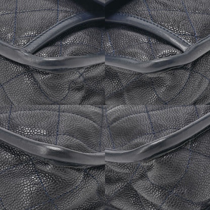 CHANEL Chain Shoulder Bag Matelassé Single Flap Turnlock Caviar Skin Navy Silver-Tone Hardware, Pre-Owned
