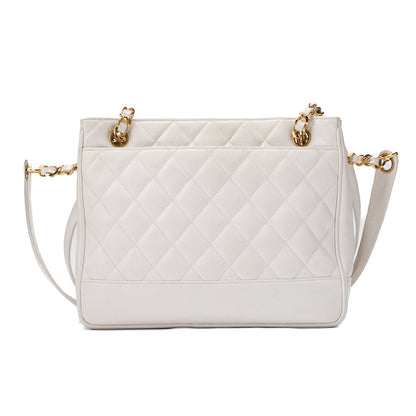CHANEL Chain Shoulder Bag  Matelassé Ball Charm Caviar Skin White Gold-Tone Hardware, Pre-Owned