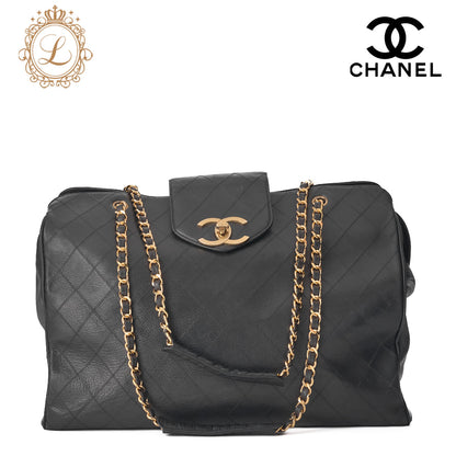 CHANEL Shoulder Bag Supermodel Coco Mark Big Coco Double Chain Shoulder Lambskin Black Gold-Tone Hardware, Pre-Owned