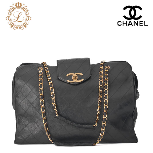 CHANEL Shoulder Bag Supermodel Coco Mark Big Coco Double Chain Shoulder Lambskin Black Gold-Tone Hardware, Pre-Owned