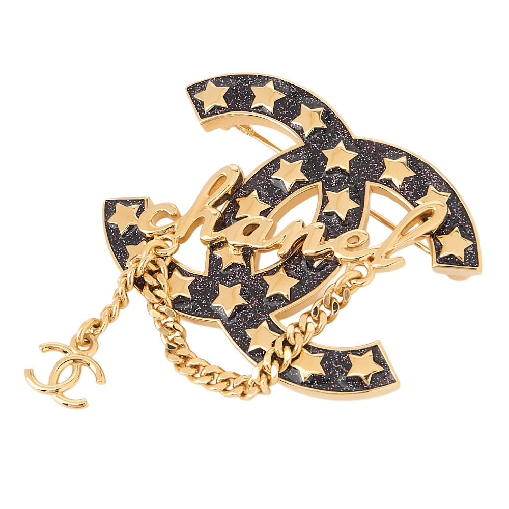 CHANEL CC Mark Star Lame Brooch Pin I24C Gold-Tone Hardware, Pre-Owned