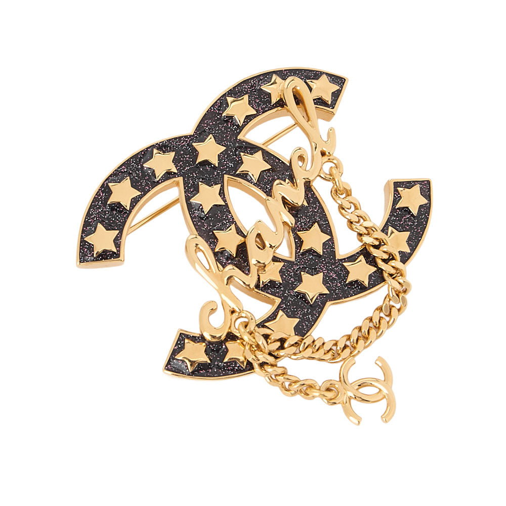 CHANEL CC Mark Star Lame Brooch Pin I24C Gold-Tone Hardware, Pre-Owned