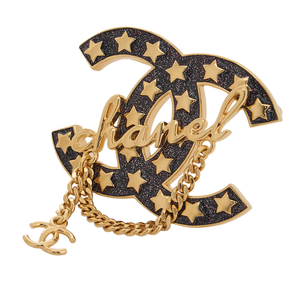 CHANEL CC Mark Star Lame Brooch Pin I24C Gold-Tone Hardware, Pre-Owned