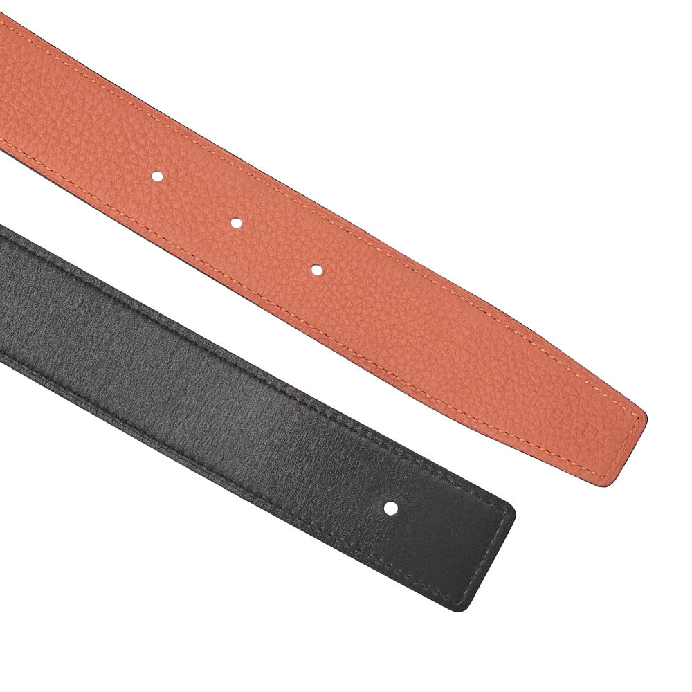 HERMES Stolier H Buckle Box Calf x Togo Belt Black x Orange Gold-Tone Hardware, Pre-Owned