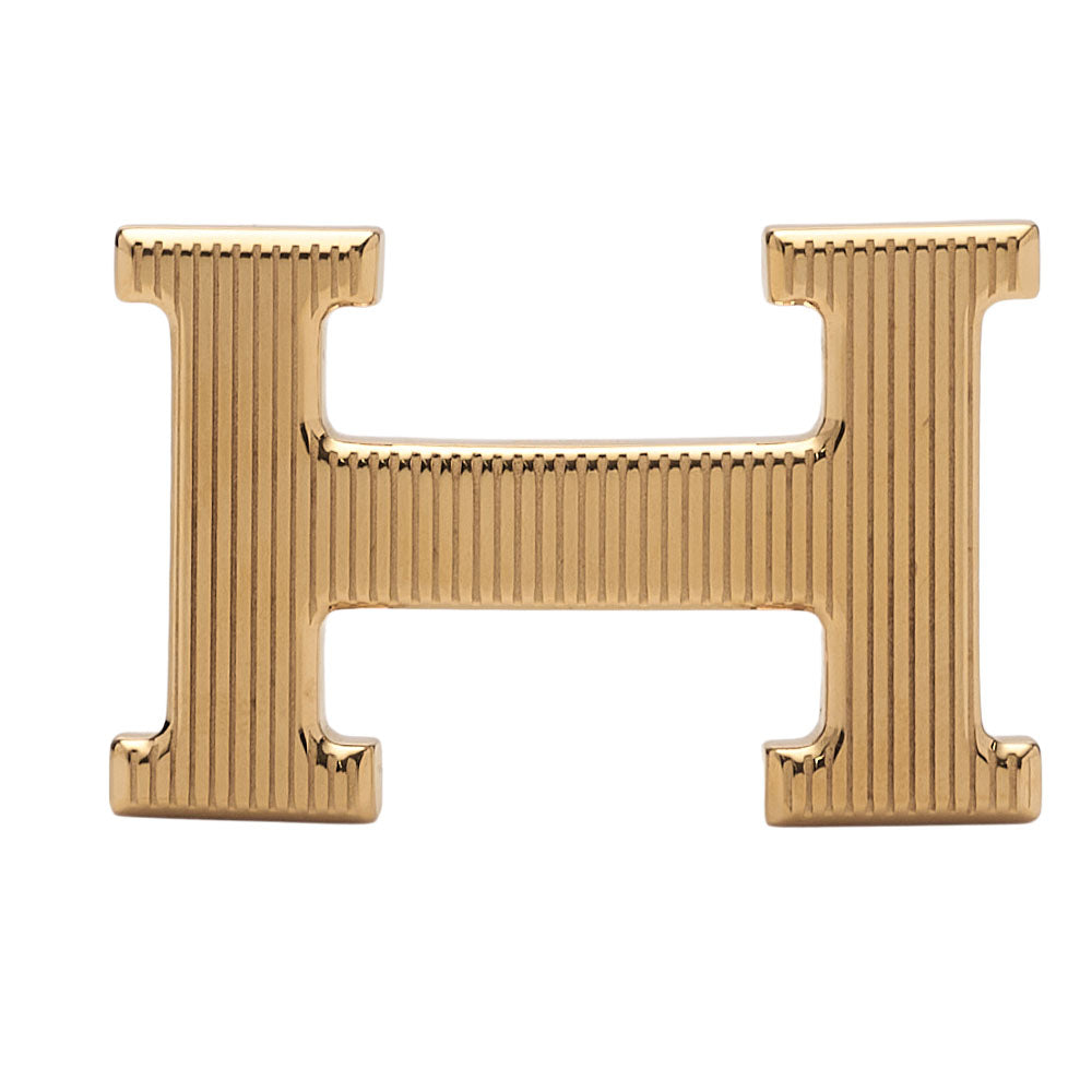 HERMES Stolier H Buckle Box Calf x Togo Belt Black x Orange Gold-Tone Hardware, Pre-Owned