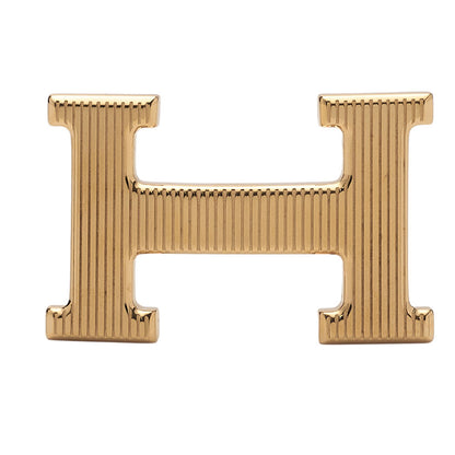 HERMES Stolier H Buckle Box Calf x Togo Belt Black x Orange Gold-Tone Hardware, Pre-Owned