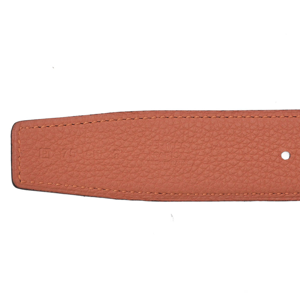 HERMES Stolier H Buckle Box Calf x Togo Belt Black x Orange Gold-Tone Hardware, Pre-Owned