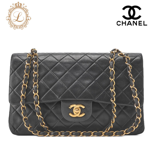 CHANEL Shoulder Bag Matelassé Double Flap 25cm Chain Shoulder Lambskin Black Gold-Tone Hardware, Pre-Owned