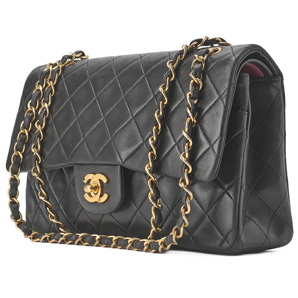 CHANEL Shoulder Bag Matelassé Double Flap 25cm Chain Shoulder Lambskin Black Gold-Tone Hardware, Pre-Owned