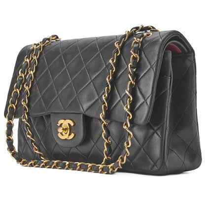 CHANEL Shoulder Bag Matelassé Double Flap 25cm Chain Shoulder Lambskin Black Gold-Tone Hardware, Pre-Owned