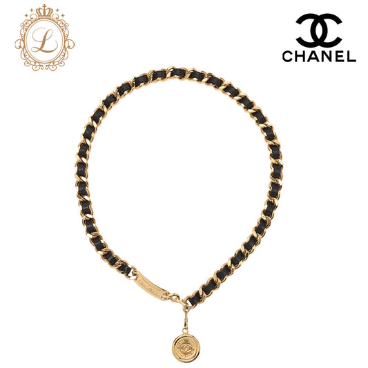 CHANEL Cocomark Chain Belt GP x Leather Black x Gold Gold-Tone Hardware, Pre-Owned