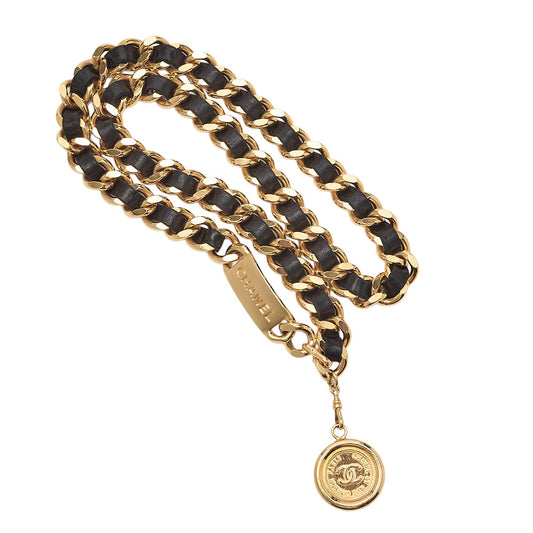 CHANEL Cocomark Chain Belt GP x Leather Black x Gold Gold-Tone Hardware, Pre-Owned