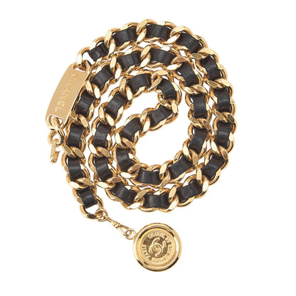 CHANEL Cocomark Chain Belt GP x Leather Black x Gold Gold-Tone Hardware, Pre-Owned
