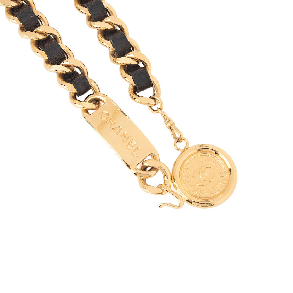 CHANEL Cocomark Chain Belt GP x Leather Black x Gold Gold-Tone Hardware, Pre-Owned