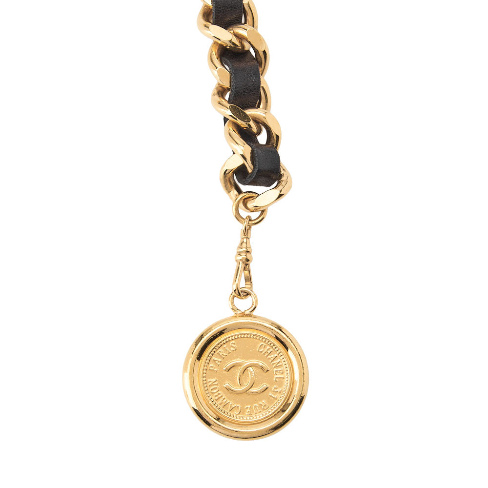 CHANEL Cocomark Chain Belt GP x Leather Black x Gold Gold-Tone Hardware, Pre-Owned