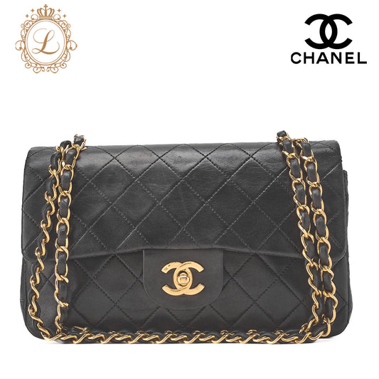 CHANEL Chain Shoulder Bag Matelassé Double Flap 23cm Lambskin Black Gold-Tone Hardware, Pre-Owned