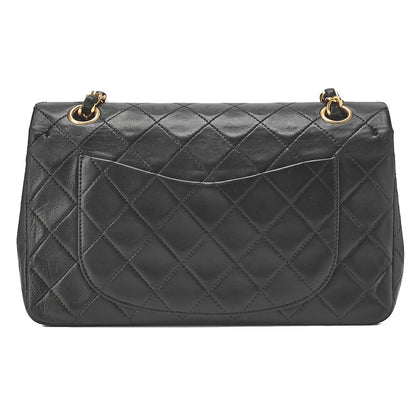CHANEL Chain Shoulder Bag Matelassé Double Flap 23cm Lambskin Black Gold-Tone Hardware, Pre-Owned