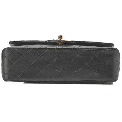 CHANEL Chain Shoulder Bag Matelassé Double Flap 23cm Lambskin Black Gold-Tone Hardware, Pre-Owned