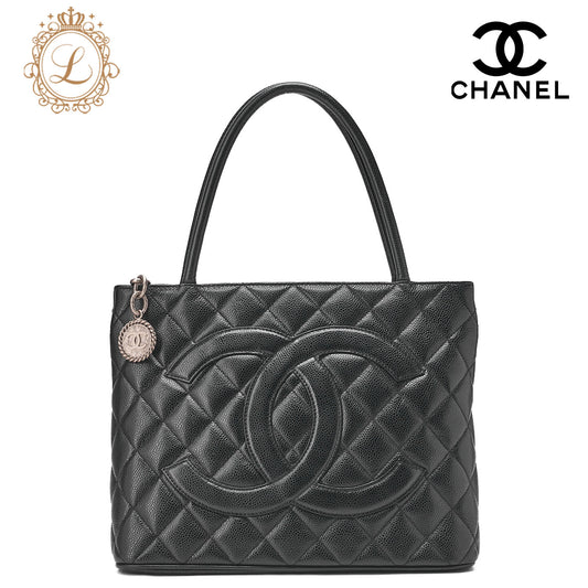 CHANEL Matelassé Reprint Tote Caviar Skin Black Silver-Tone Hardware, Pre-Owned
