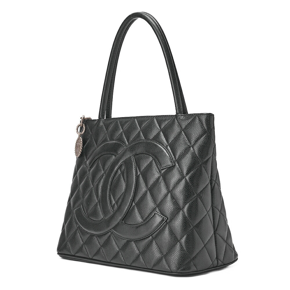 CHANEL Matelassé Reprint Tote Caviar Skin Black Silver-Tone Hardware, Pre-Owned