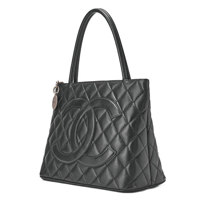 CHANEL Matelassé Reprint Tote Caviar Skin Black Silver-Tone Hardware, Pre-Owned