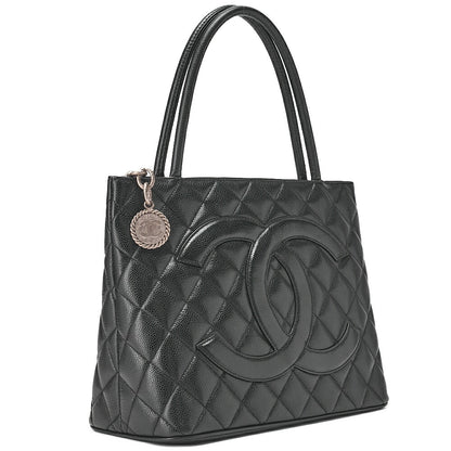 CHANEL Matelassé Reprint Tote Caviar Skin Black Silver-Tone Hardware, Pre-Owned