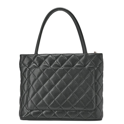 CHANEL Matelassé Reprint Tote Caviar Skin Black Silver-Tone Hardware, Pre-Owned
