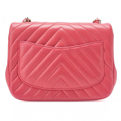 CHANEL Chain Shoulder Bag Mini Matrasse 17cm Lambskin V-Stitch Red Single Flap Turnlock Gold-Tone Hardware, Pre-Owned
