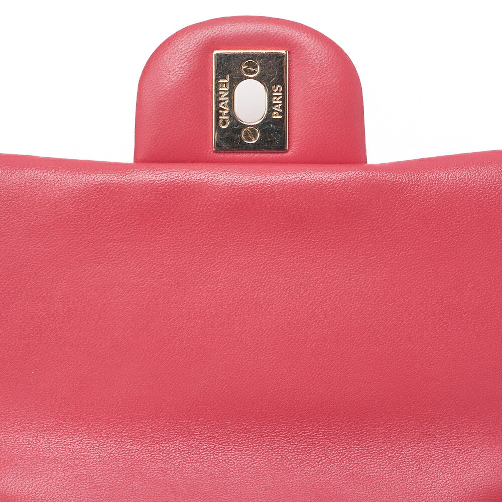 CHANEL Chain Shoulder Bag Mini Matrasse 17cm Lambskin V-Stitch Red Single Flap Turnlock Gold-Tone Hardware, Pre-Owned