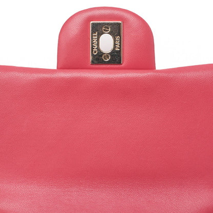 CHANEL Chain Shoulder Bag Mini Matrasse 17cm Lambskin V-Stitch Red Single Flap Turnlock Gold-Tone Hardware, Pre-Owned