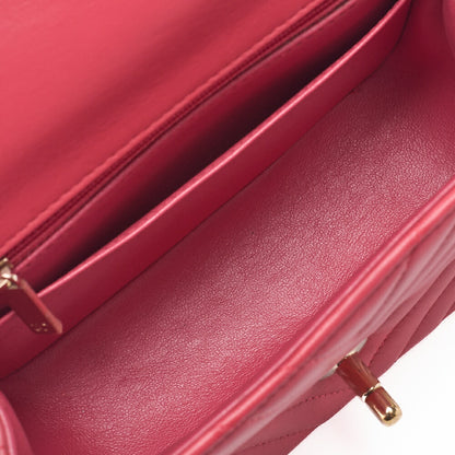 CHANEL Chain Shoulder Bag Mini Matrasse 17cm Lambskin V-Stitch Red Single Flap Turnlock Gold-Tone Hardware, Pre-Owned
