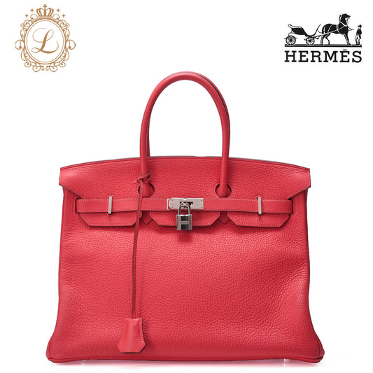 HERMES Birkin 30 Handbag Taurillon Clemence Bougainvillea Silver-Tone Hardware, Pre-Owned