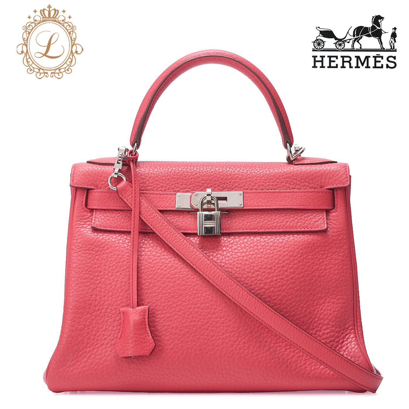 HERMES Kelly 28 Handbag Inseam Trion Clemence Bougainvillea Silver-Tone Hardware, Pre-Owned]