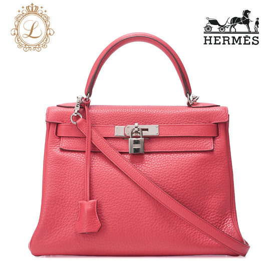 HERMES Kelly 28 Handbag Inseam Trion Clemence Bougainvillea Silver-Tone Hardware, Pre-Owned]