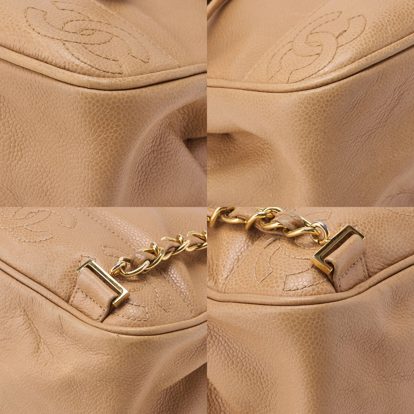 CHANEL Backpack Caviar Skin Triple Coco Turnlock Beige Gold-Tone Hardware, Pre-Owned