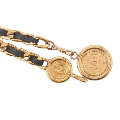 CHANEL Cocomark Chain Belt GP x Leather Black x Gold (Gold-Tone Hardware, Pre-Owned