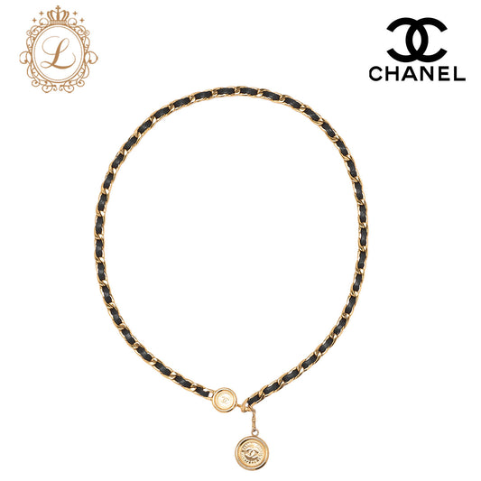 CHANEL Cocomark Chain Belt GP x Leather Black x Gold (Gold-Tone Hardware, Pre-Owned